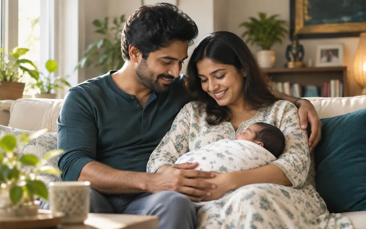 Happy parents holding their newborn baby